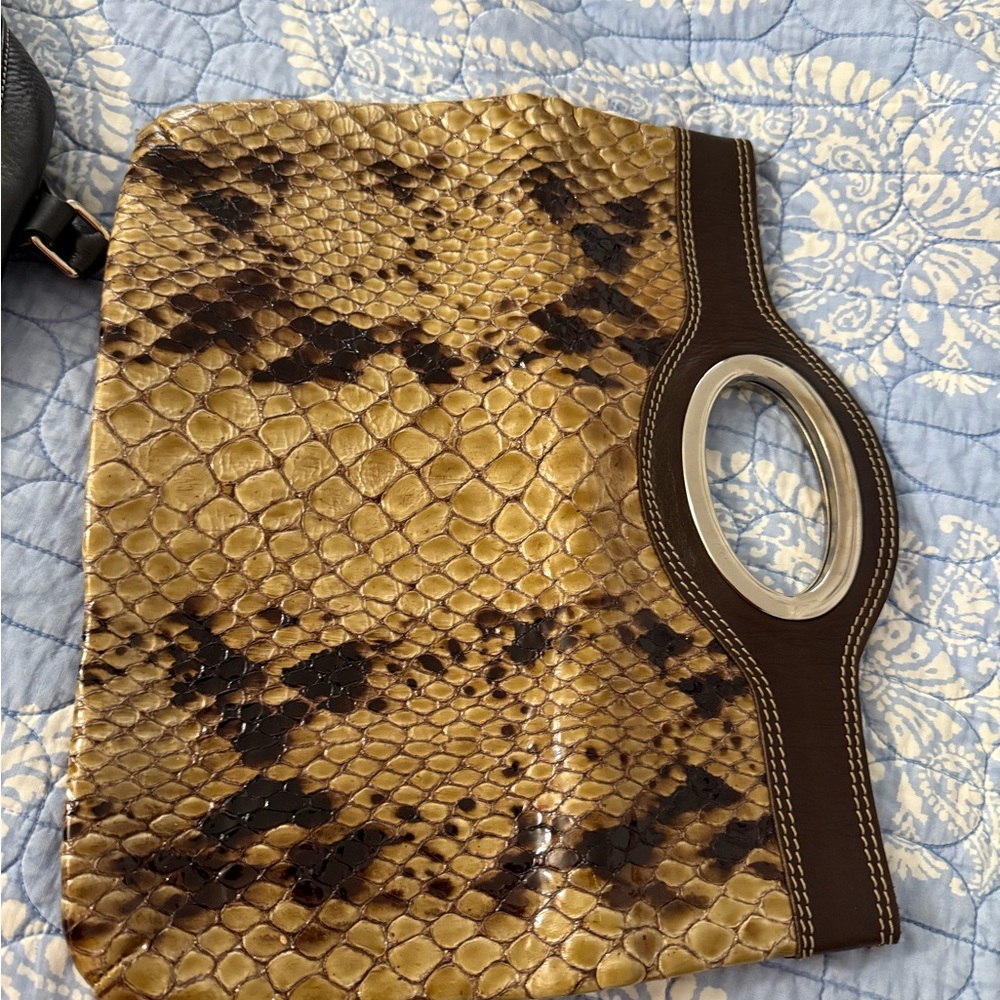 Vin Baker Chic Snake Print Handbag with Dark Trim